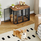 Hzuaneri Dog Crate Furniture, 80 cm Multi-door Wooden Dog Crate, End Side Table for Small Medium Dogs, Modern Indoor Kennel, Anti-Chew Anti-Escape, 80 × 55 × 61.5cm, Rustic Brown DFC88801B