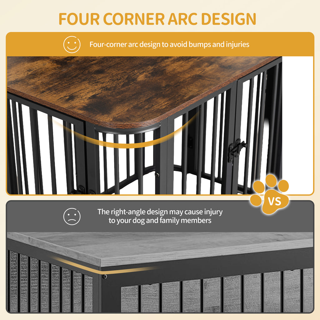 Hzuaneri Dog Crate Furniture, 80 cm Multi-door Wooden Dog Crate, End Side Table for Small Medium Dogs, Modern Indoor Kennel, Anti-Chew Anti-Escape, 80 × 55 × 61.5cm, Rustic Brown DFC88801B