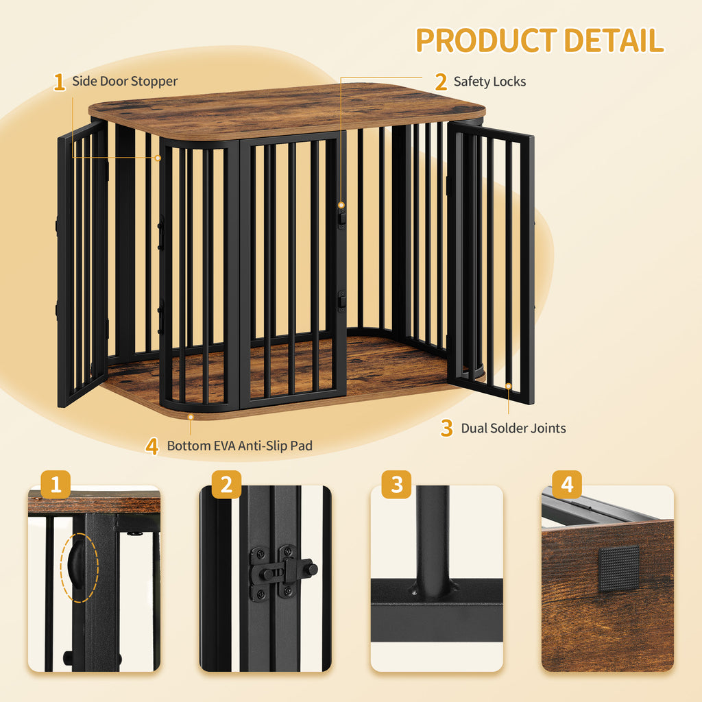 Hzuaneri Dog Crate Furniture, 80 cm Multi-door Wooden Dog Crate, End Side Table for Small Medium Dogs, Modern Indoor Kennel, Anti-Chew Anti-Escape, 80 × 55 × 61.5cm, Rustic Brown DFC88801B