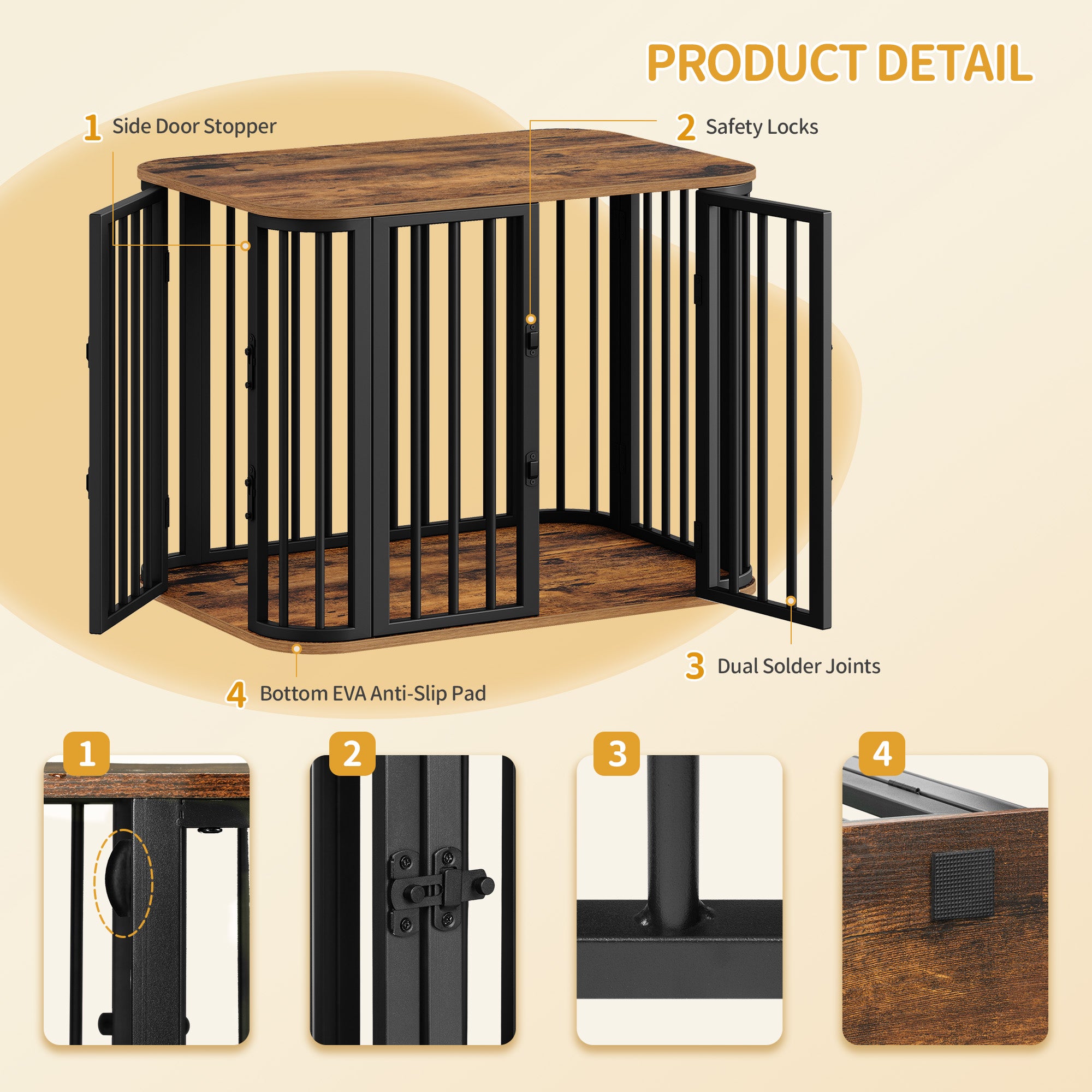 Hzuaneri Dog Crate Furniture, 80 cm Multi-door Wooden Dog Crate, End Side Table for Small Medium Dogs, Modern Indoor Kennel, Anti-Chew Anti-Escape, 80 × 55 × 61.5cm, Rustic Brown DFC88801B