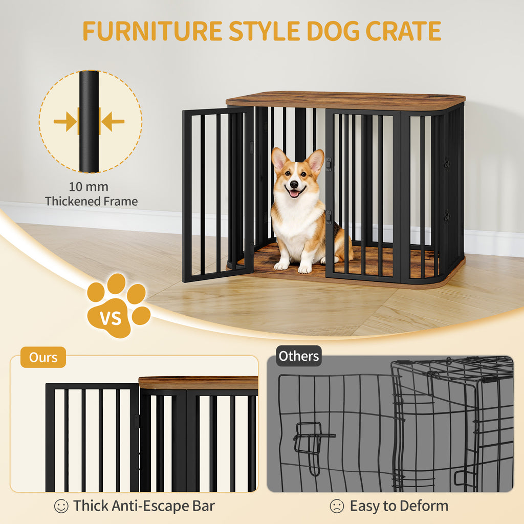 Hzuaneri Dog Crate Furniture, 80 cm Multi-door Wooden Dog Crate, End Side Table for Small Medium Dogs, Modern Indoor Kennel, Anti-Chew Anti-Escape, 80 × 55 × 61.5cm, Rustic Brown DFC88801B