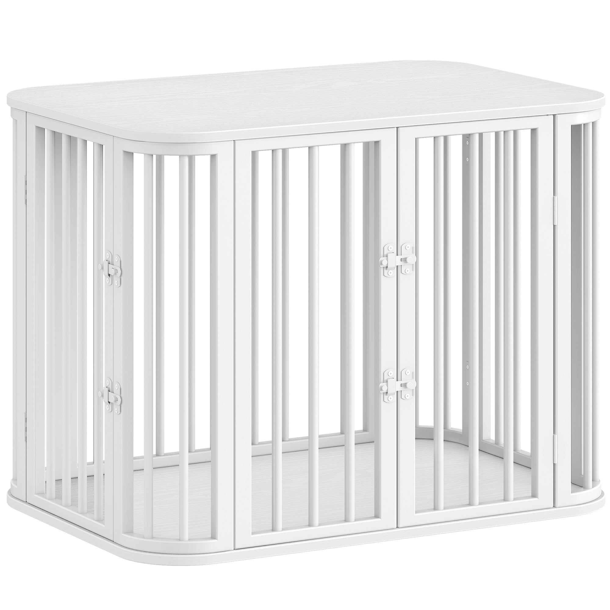 Hzuaneri Dog Crate Furniture, 80 cm Multi-door Wooden Dog Crate, End Side Table for Small Medium Dogs, Modern Indoor Kennel, Anti-Chew Anti-Escape, 80 × 55 × 61.5cm, White DFC88813W
