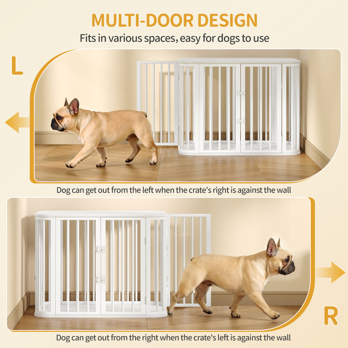 Hzuaneri Dog Crate Furniture, 80 cm Multi-door Wooden Dog Crate, End Side Table for Small Medium Dogs, Modern Indoor Kennel, Anti-Chew Anti-Escape, 80 × 55 × 61.5cm, White DFC88813W