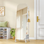 Hzuaneri Full-Length Mirror, Standing Mirror with Clothes Rack, 165 x 50 x 45 cm, 360° Swivel Casters, Large Mirror with Storage Box and Hooks, for Bedroom and Living Room, White DM41703W