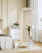 Hzuaneri Full-Length Mirror, Standing Mirror with Clothes Rack, 165 x 50 x 45 cm, 360° Swivel Casters, Large Mirror with Storage Box and Hooks, for Bedroom and Living Room, White DM41703W