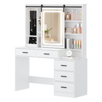Hzuaneri Vanity Table with Adjustable LED Lighting, Detachable Large Mirror, Jewelry Storage, Open Shelves, 5 Drawers, with Side Table, for Bedroom, White DT33103X