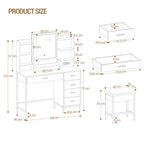 Hzuaneri Modern Dressing Table with Padded Stool, HD Mirror and Adjustable LED Lights, Socket and USB, 5 Drawers, Open Storage Compartment DT351HDT