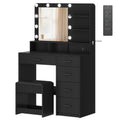 Hzuaneri dressing table with 10 LED lights, stool, vanity table with large mirror, dressing tables with power outlet, hairdryer holder, and multiple drawers, black DT39006X