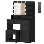 Hzuaneri dressing table with 10 LED lights, stool, vanity table with large mirror, dressing tables with power outlet, hairdryer holder, and multiple drawers, black DT39006X