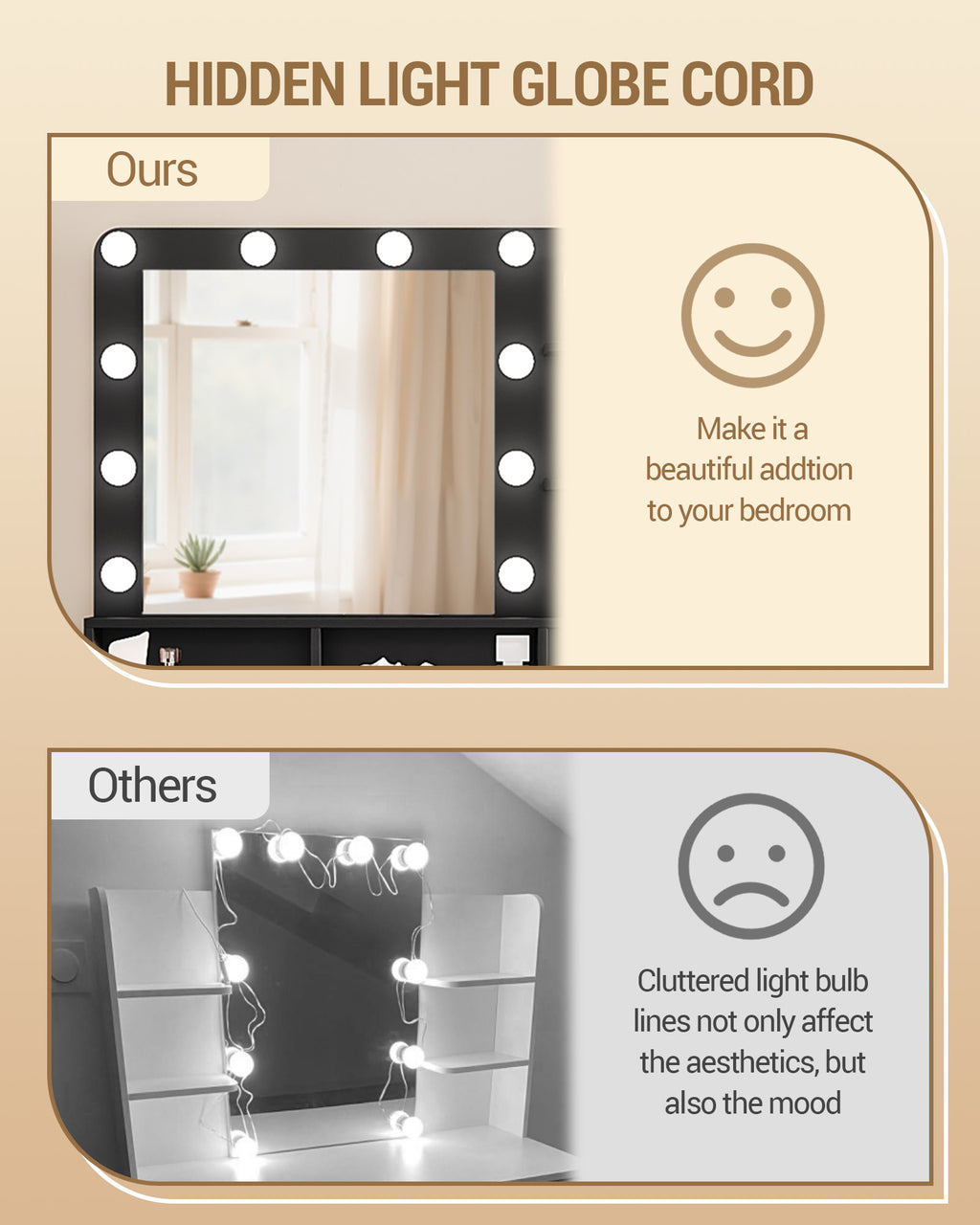 Hzuaneri dressing table with 10 LED lights, stool, vanity table with large mirror, dressing tables with power outlet, hairdryer holder, and multiple drawers, black DT39006X