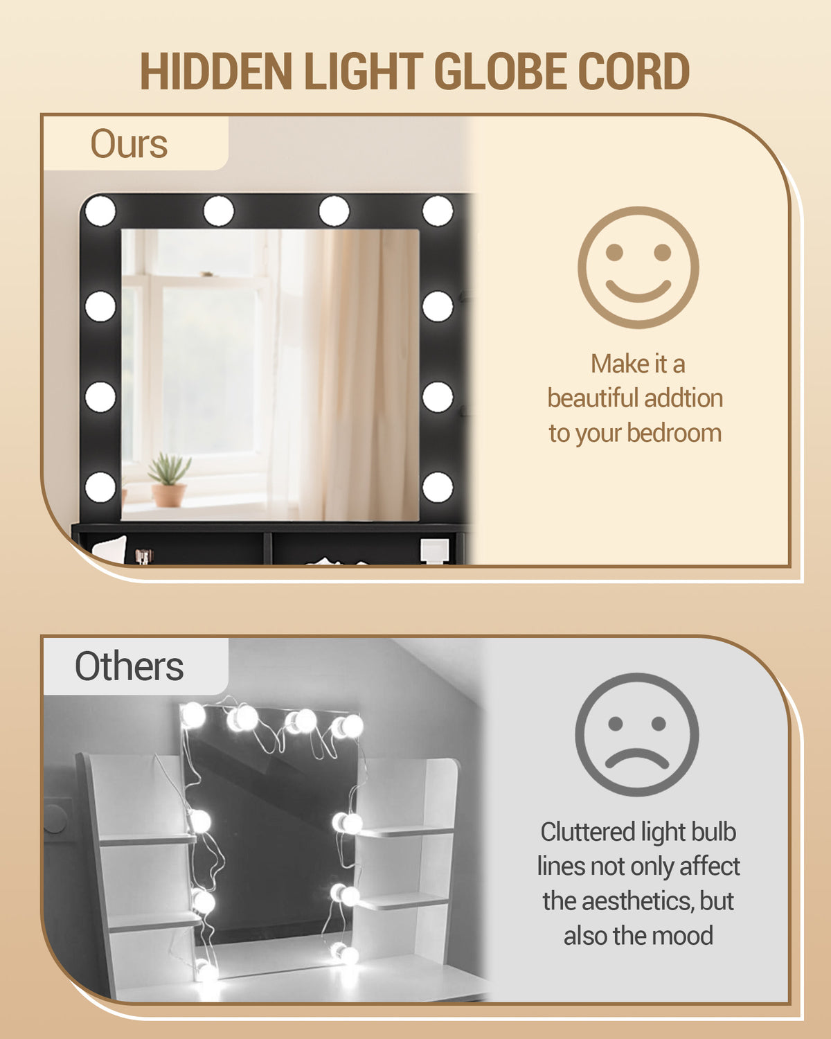Hzuaneri dressing table with 10 LED lights, stool, vanity table with large mirror, dressing tables with power outlet, hairdryer holder, and multiple drawers, black DT39006X
