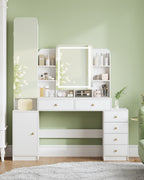 Hzuaneri Large Vanity Table with Lighting, Dressing Table with Mirror and Jewelry Compartment, with 8 Open Compartments, 6 Drawers and 1 Storage Compartment, White DT41803X
