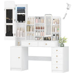 Hzuaneri Large Vanity Table with Lighting, Dressing Table with Mirror and Jewelry Compartment, with 8 Open Compartments, 6 Drawers and 1 Storage Compartment, White DT41803X