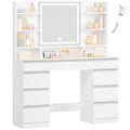 Hzuaneri Large Vanity Table with LED Lighting, 3 Colors, Brightness Control, Vanity Table with Mirror, 9 Drawers, 9 Open Shelves, Modern Style, White-Silver DT41903W