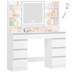 Hzuaneri Large Vanity Table with LED Lighting, 3 Colors, Brightness Control, Vanity Table with Mirror, 9 Drawers, 9 Open Shelves, Modern Style, White-Silver DT41903W