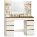 Hzuaneri Large Vanity Table with LED Lighting, 3 Colors, Brightness Control, Vanity Table with Mirror, 9 Drawers, 9 Open Shelves, Modern Style, White-Brown DT41914X