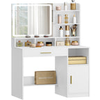 Hzuaneri dressing table with mirror and LED light, with 3 shelves and 4 open compartments, dressing table with large drawers and cabinets, 3-way adjustable lighting, white DT42103X