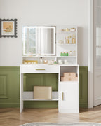 Hzuaneri dressing table with mirror and LED light, with 3 shelves and 4 open compartments, dressing table with large drawers and cabinets, 3-way adjustable lighting, white DT42103X