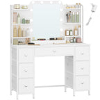 Hzuaneri Vanity Table with LED Lighting, Vanity Table with Large HD Mirror, 7 Drawers and 6 Shelves, Bedroom Vanity Tables, Modern White DT42303X