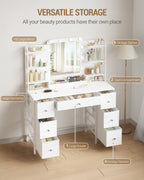 Hzuaneri Vanity Table with LED Lighting, Vanity Table with Large HD Mirror, 7 Drawers and 6 Shelves, Bedroom Vanity Tables, Modern White DT42303X
