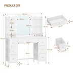 Hzuaneri Vanity Table with LED Lighting, Vanity Table with Large HD Mirror, 7 Drawers and 6 Shelves, Bedroom Vanity Tables, Modern White DT42303X