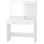 Hzuaneri Dressing Table with Mirror, Vanity Desk with LED Lighting, 3-Color Adjustable Brightness, 2 Drawers, 4 Open Shelves and 2 Compartments, Bedroom Makeup Desk, White DT42703X