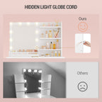 Hzuaneri Dressing Table with Mirror, Vanity Desk with LED Lighting, 3-Color Adjustable Brightness, 2 Drawers, 4 Open Shelves and 2 Compartments, Bedroom Makeup Desk, White DT42703X