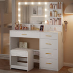 Hzuaneri dressing table with 10 LED lights, stool, vanity table with large mirror, dressing tables with power outlet, hairdryer holder, and multiple drawers, white DT42903X