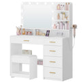 Hzuaneri dressing table with 10 LED lights, stool, vanity table with large mirror, dressing tables with power outlet, hairdryer holder, and multiple drawers, white DT42903X
