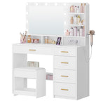 Hzuaneri dressing table with 10 LED lights, stool, vanity table with large mirror, dressing tables with power outlet, hairdryer holder, and multiple drawers, white DT42903X