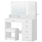 Hzuaneri dressing table with 10 LED lights, stool, vanity table with large mirror, dressing tables with power outlet, hairdryer holder, and multiple drawers, white DT42903X