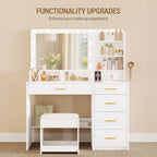 Hzuaneri dressing table with 10 LED lights, stool, vanity table with large mirror, dressing tables with power outlet, hairdryer holder, and multiple drawers, white DT42903X