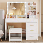 Hzuaneri dressing table with 10 LED lights, stool, vanity table with large mirror, dressing tables with power outlet, hairdryer holder, and multiple drawers, white DT42903X