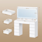 Hzuaneri Large Vanity Table with Large HD Mirror, Vanity Table with LED Lighting, 3 Colors, Adjustable Brightness, Dressing Table with 11 Drawers, Vanity Tables for Bedroom, White DT43003X