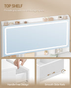 Hzuaneri Large Vanity Table with Large HD Mirror, Vanity Table with LED Lighting, 3 Colors, Adjustable Brightness, Dressing Table with 11 Drawers, Vanity Tables for Bedroom, White DT43003X