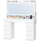 Hzuaneri Large Vanity Table with Large HD Mirror, Vanity Table with LED Lighting, 3 Colors, Adjustable Brightness, Dressing Table with 11 Drawers, Vanity Tables for Bedroom, White DT43003X