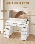 Hzuaneri Large Vanity Table with Large HD Mirror, Vanity Table with LED Lighting, 3 Colors, Adjustable Brightness, Dressing Table with 11 Drawers, Vanity Tables for Bedroom, White DT43003X