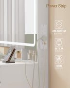 Hzuaneri Large Vanity Table with Large HD Mirror, Vanity Table with LED Lighting, 3 Colors, Adjustable Brightness, Dressing Table with 11 Drawers, Vanity Tables for Bedroom, White DT43003X