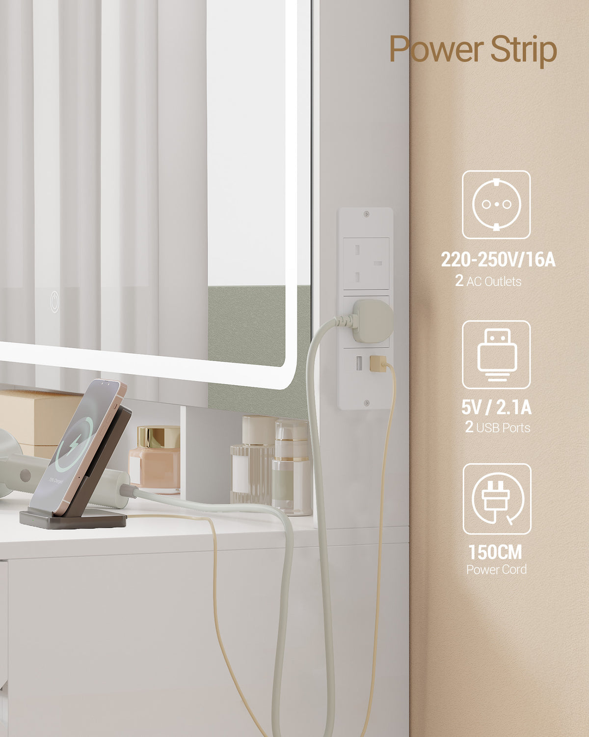 Hzuaneri Large Vanity Table with Large HD Mirror, Vanity Table with LED Lighting, 3 Colors, Adjustable Brightness, Dressing Table with 11 Drawers, Vanity Tables for Bedroom, White DT43003X