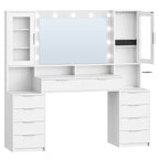 Hzuaneri 150cm Dressing Table with LED Lighting, Dressing Table with Multi Socket, 11 LED Lights, Three Lighting Colours, 10 Drawers, Storage for Jewelry, White-Silver DT434703XEU