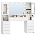 Hzuaneri 150 cm Large Vanity Table with LED Lighting and Power Strip, Vanity Table with Mirror, Tri-Color Light Setting, 10 Drawers, Jewelry Storage, White-Silver DT43703X