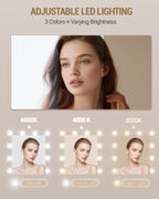 Hzuaneri 150cm Dressing Table with LED Lighting, Dressing Table with Multi Socket, 11 LED Lights, Three Lighting Colours, 10 Drawers, Storage for Jewelry, White-Silver DT434703XEU