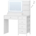 Hzuaneri Dressing Table with LED Lighting, Dressing Table with Large HD Mirror, Dressing Tables with 5 Drawers and 2 Shelves, Ideal for the Bedroom, Modern White DT43903XEU