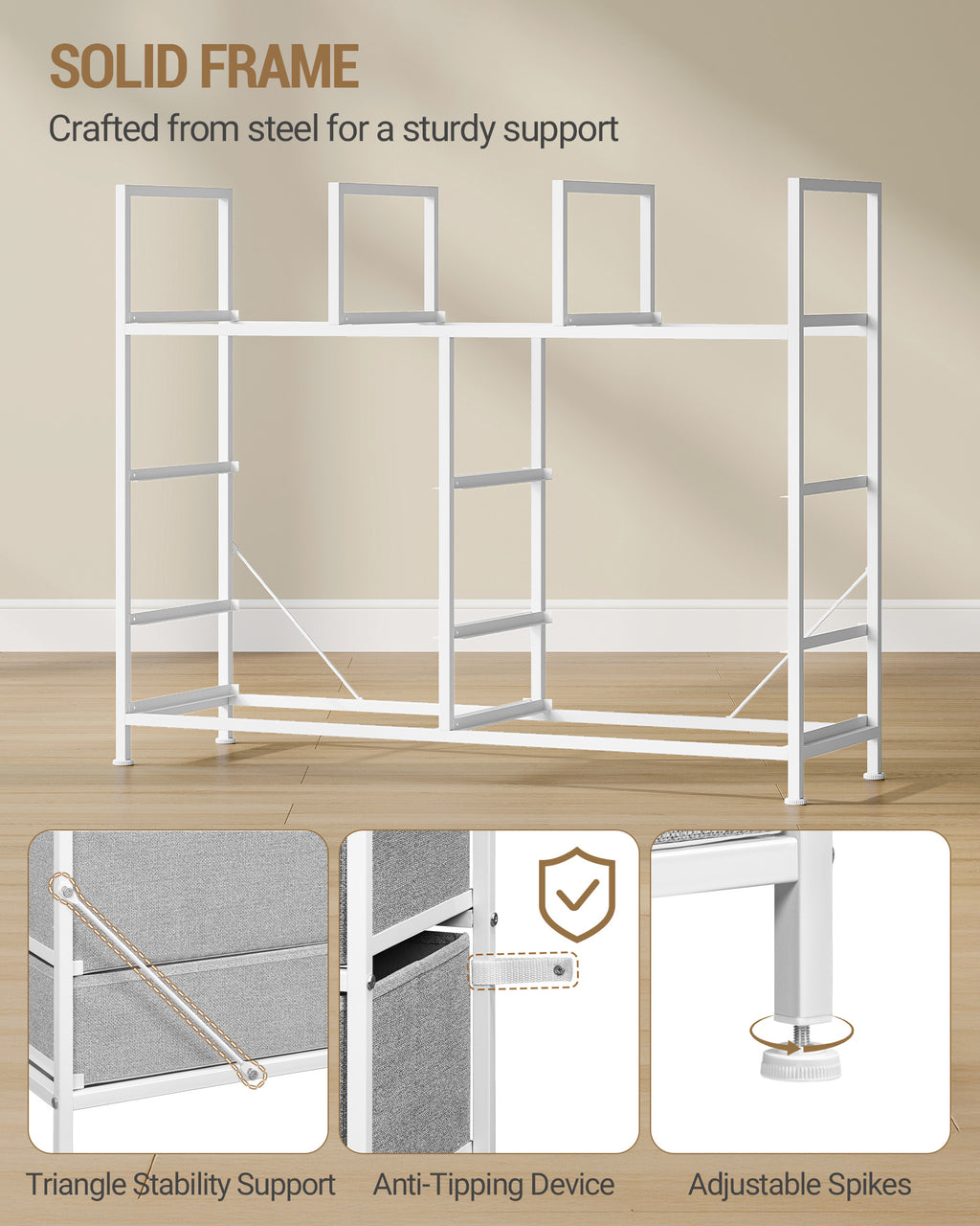 Hzuaneri Chest of Drawers, 9 Drawers, LED Light Strip, 2 USB & 2 AC Ports, Versatile Storage Furniture for Living Room and Bedroom, 30 x 100 x 95 cm, White-Grey DU02913W