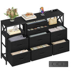 Hzuaneri Chest of Drawers 140 cm, 2 USB & 2 AC Ports, Chest of Drawers with 8 Fabric Drawers, Versatile Storage Furniture for Living Room and Bedroom, 30 x 140 x 86 cm, Black DU03804B