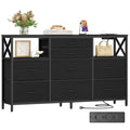 Hzuaneri Chest of Drawers 140 cm, 2 USB & 2 AC Ports, Chest of Drawers with 8 Fabric Drawers, Versatile Storage Furniture for Living Room and Bedroom, 30 x 140 x 86 cm, Black DU03804B