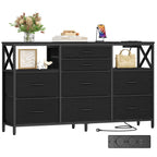Hzuaneri Chest of Drawers 140 cm, 2 USB & 2 AC Ports, Chest of Drawers with 8 Fabric Drawers, Versatile Storage Furniture for Living Room and Bedroom, 30 x 140 x 86 cm, Black DU03804B