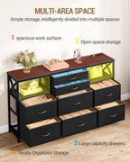 Hzuaneri Chest of Drawers 140 cm, 2 USB & 2 AC Ports, Chest of Drawers with 8 Fabric Drawers, Versatile Storage Furniture for Living Room and Bedroom, 30 x 140 x 86 cm, Black DU03804B