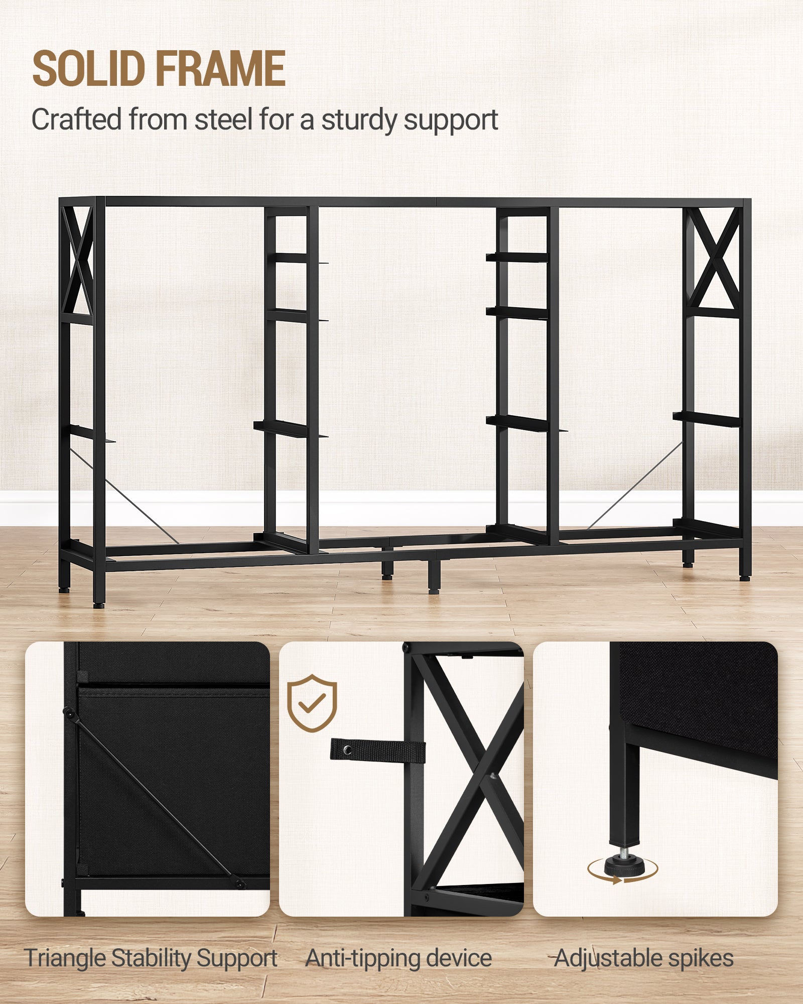 Hzuaneri Chest of Drawers 140 cm, 2 USB & 2 AC Ports, Chest of Drawers with 8 Fabric Drawers, Versatile Storage Furniture for Living Room and Bedroom, 30 x 140 x 86 cm, Black DU03804B
