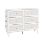 Hzuaneri Chest of Drawers 110cm, Cabinet with 6 Fabric Drawers, Multifunctional Sideboard with Fabric Storage, Metal Frame, 30 x 110 x 85 cm, for Living Room and Bedroom, Modern, White-Gold DU25813AW